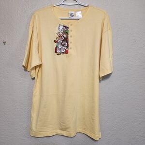 DISNEY Snow White and the Seven Dwarfs Vintage Embroidered Tee Large Yellow
